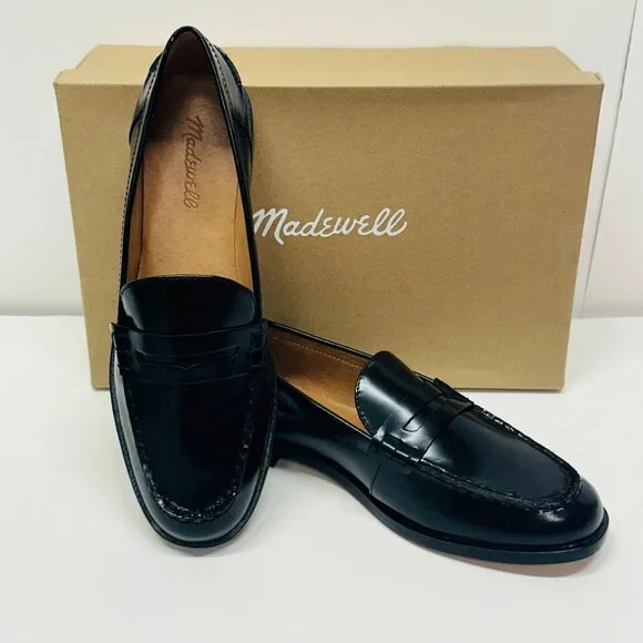 Madewell Penny Loafer In Leather True Black Size 7.5 New In Box - Picture 2 of 10